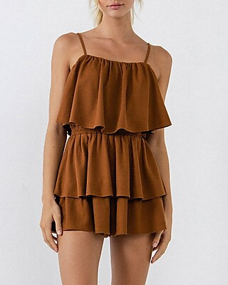 Grey Lab Sleeveless Ruffle Knit Romper | Express