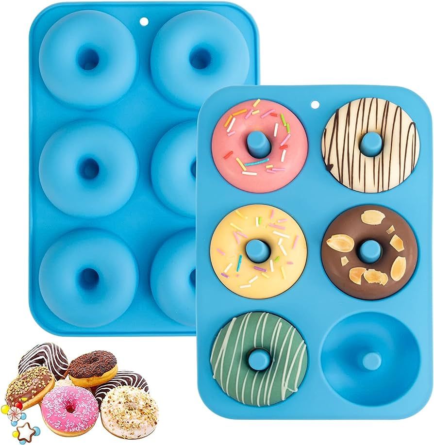 Silicone Donut Mold for 6 Doughnuts, Set of 2. Food Grade LFGB Silicone Bagels Baking Pan, Non-St... | Amazon (US)