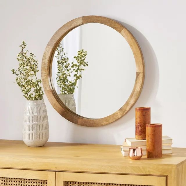 Noble House Koda Modern Round Mirror with Mango Wood Frame, Natural - Walmart.com | Walmart (US)