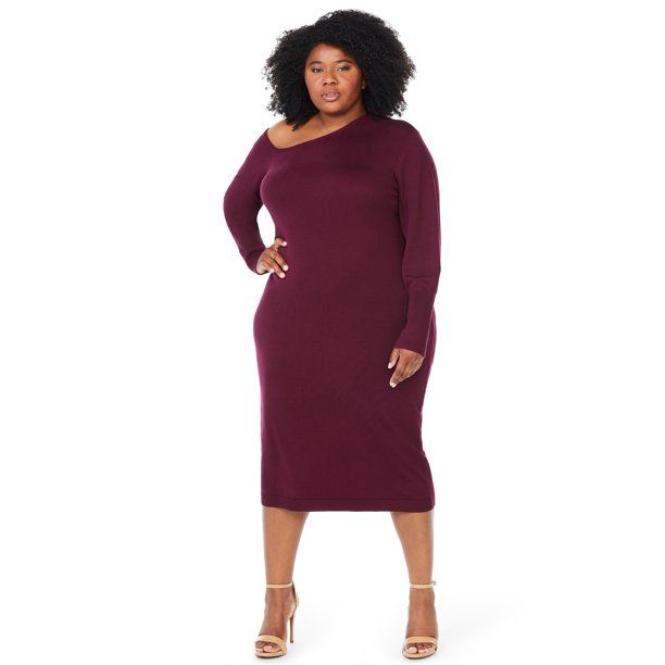 Sofia Jeans by Sofia Vergara Plus Size One-Shoulder Sweater Dress | Walmart (US)