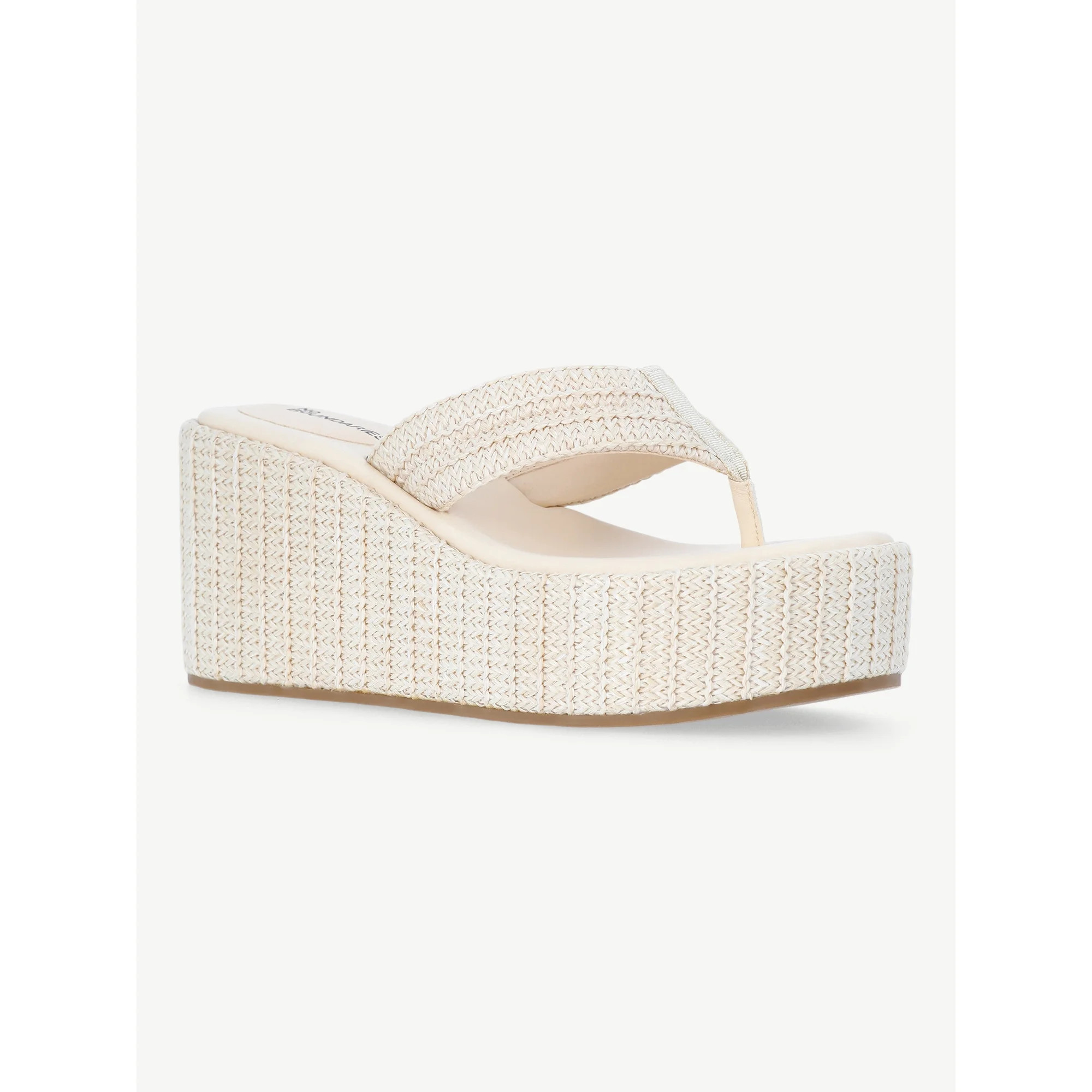 No Boundaries Raffia Platform Thong Sandals, Women's | Walmart (US)