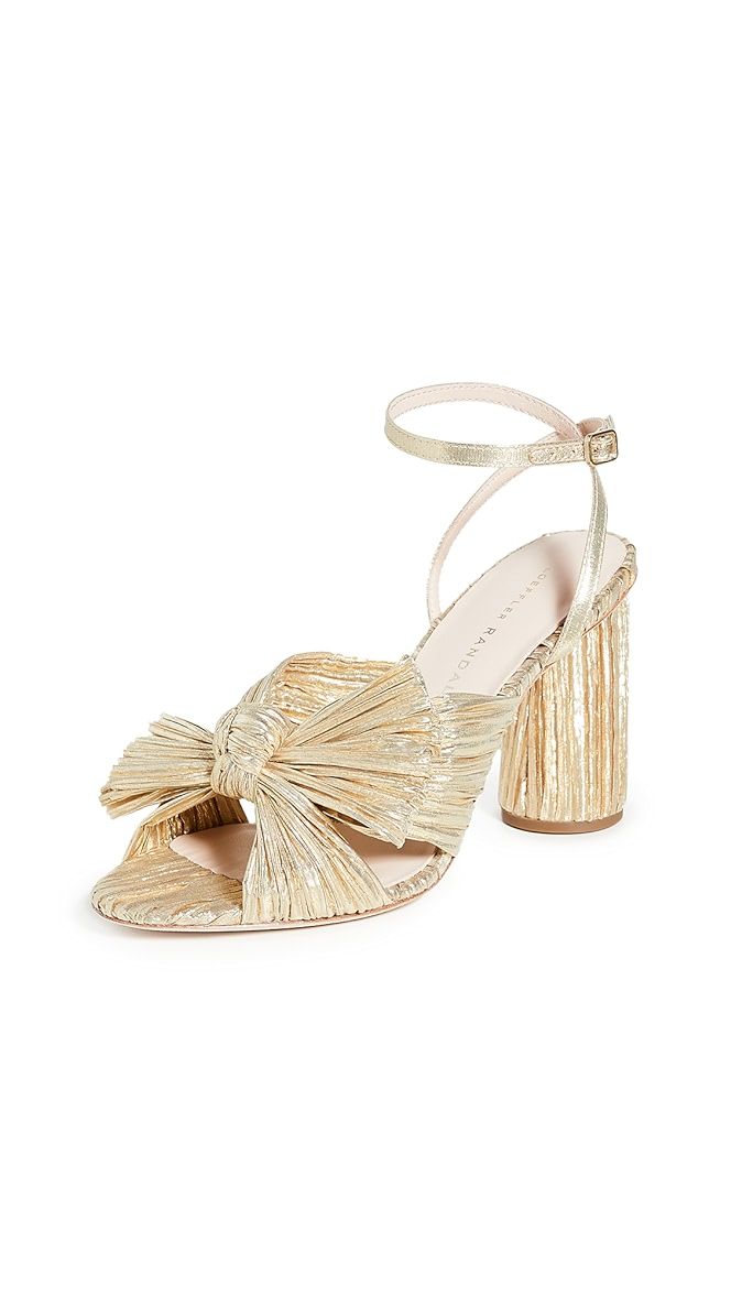 Camellia Gold Pleated Bow Heel with Ankle Strap | Shopbop