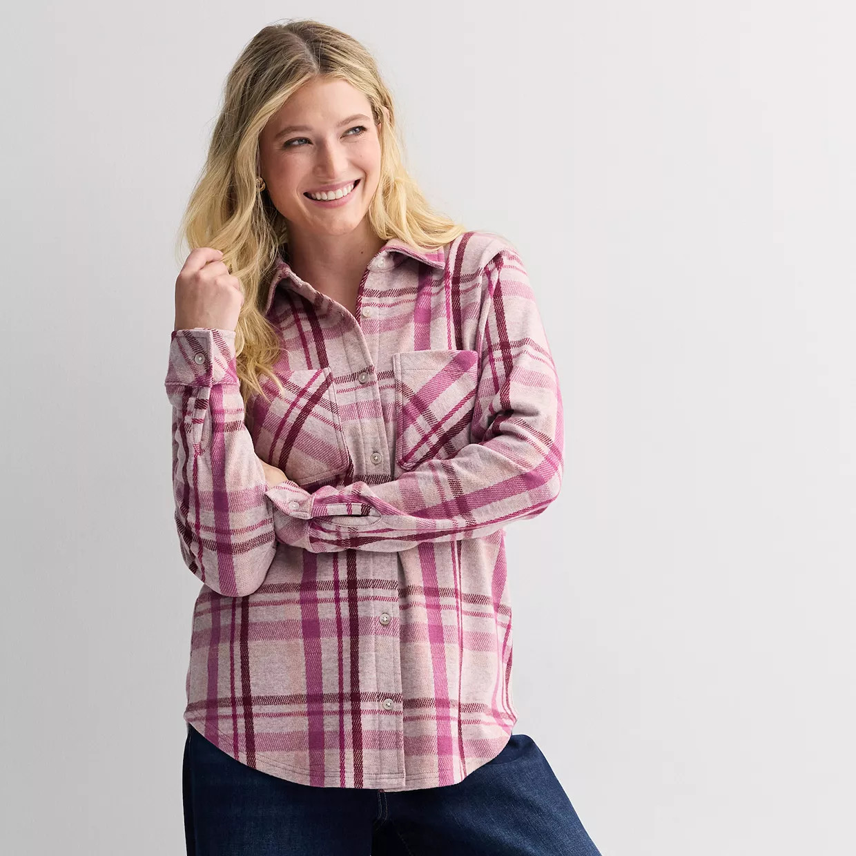 Women's Sonoma Goods For Life® Knit Plaid Shirt | Kohl's