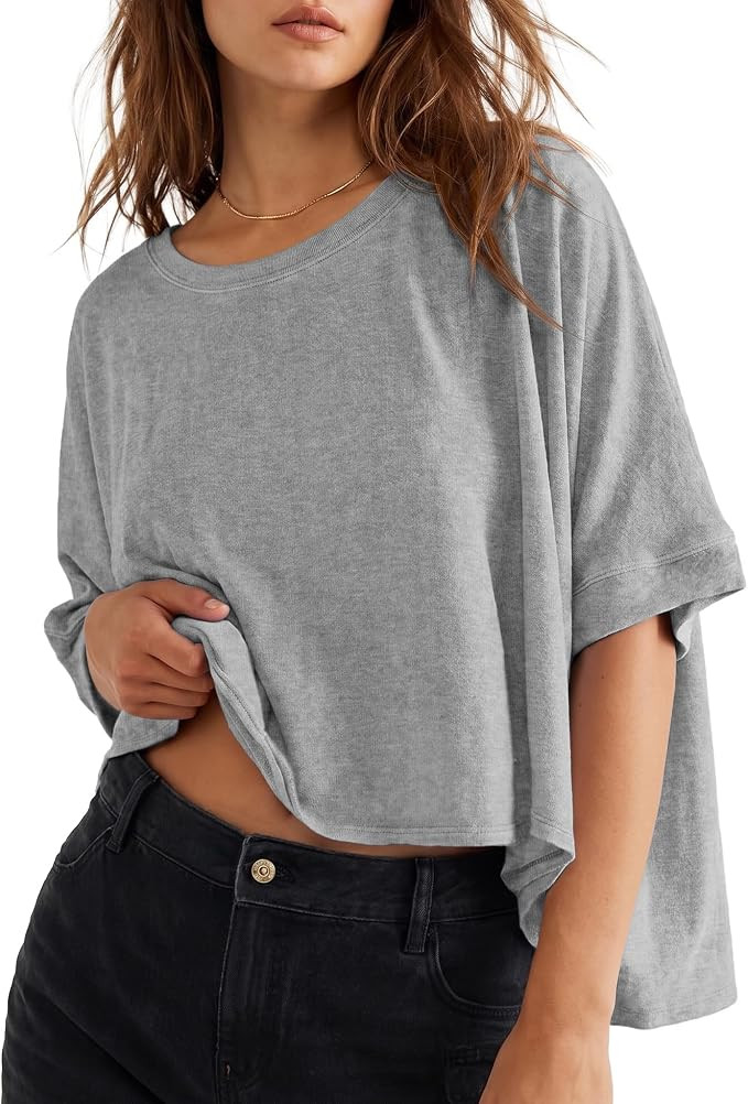 Lepunuo Womens Summer Tops Oversized Short Sleeve Cotton Shirts | Amazon (US)