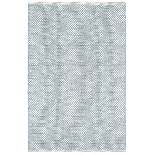Herringbone Swedish Blue Woven Cotton Rug | Annie Selke