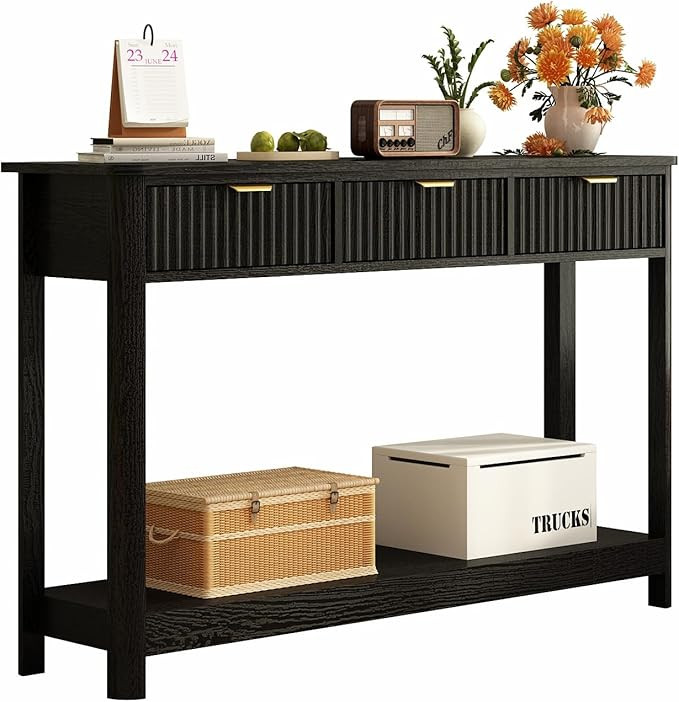RUSTOWN Fluted Wood Console Table with 3 Drawers, Boho Narrow Behind Couch Entryway Table with Op... | Amazon (US)