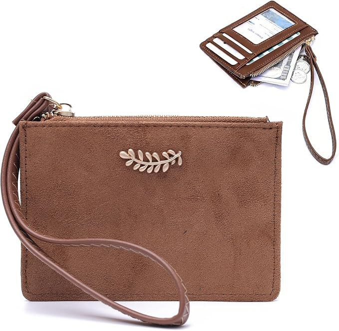 Slim RFID Blocking Card Holder with Wrist Strap - Faux Suede Fabric& PU Leather Credit Card Walle... | Amazon (US)