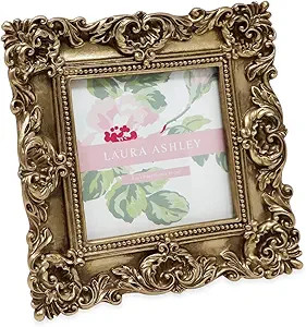 Laura Ashley 4x4 Gold Ornate Textured Hand-Crafted Resin Picture Frame with Easel & Hook for Tabl... | Amazon (US)