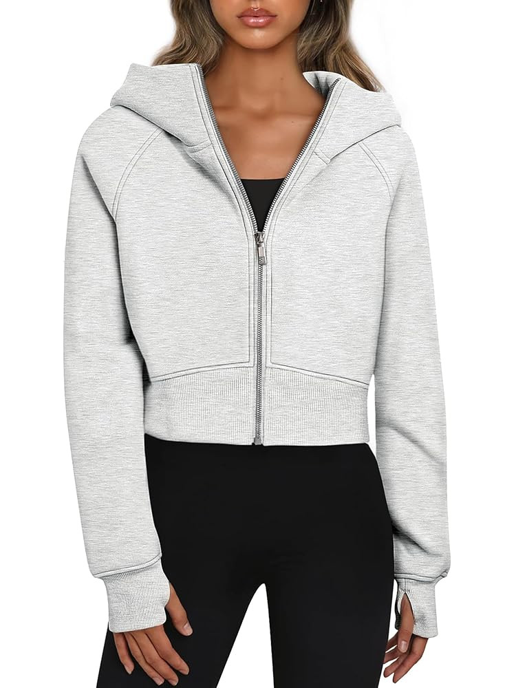 Womens Baggy Zip Up Sweaters Cropped Hoodies Casual Long Sleeve Tops with Pockets Oversized Sweat... | Amazon (CA)