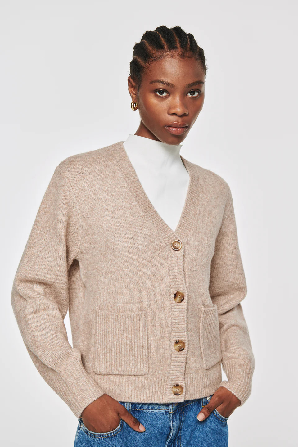 Griffin | V-neck Cardigan in Camel | ALIGNE | Aligne UK