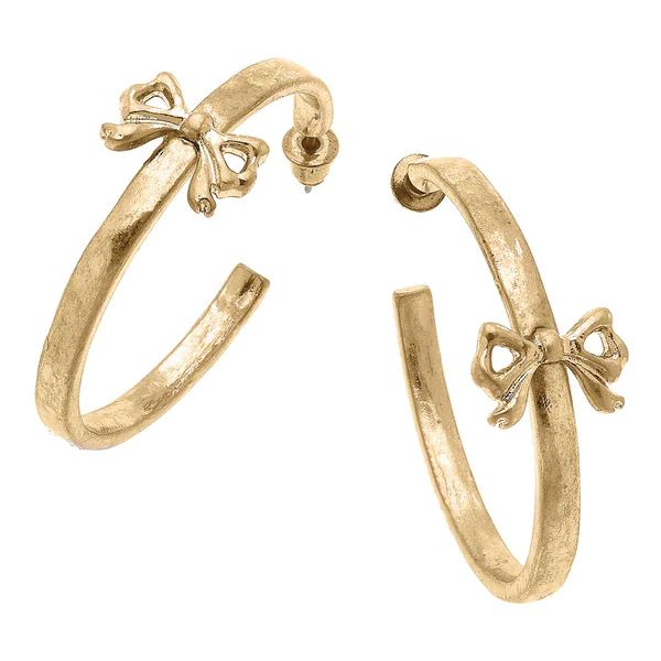 Emerson Bow Hoop Earrings in Worn Gold | CANVAS