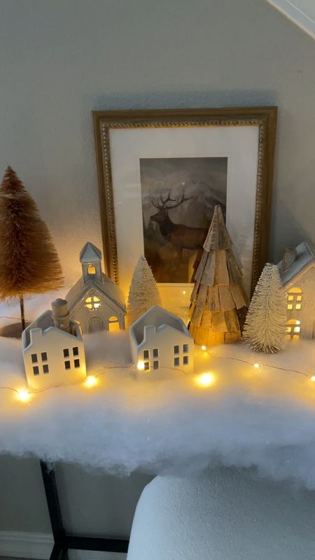 Snowy Christmas village 
Front entry table decor 


#LTKhome #LTKHoliday
