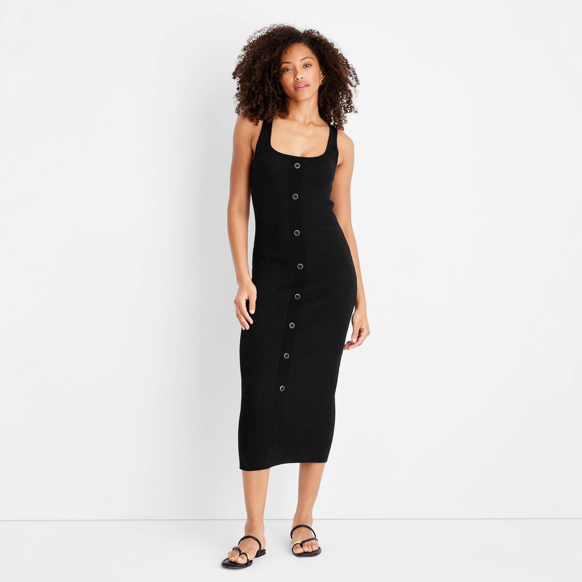 Women's Button-Front Ribbed Midi Dress - Future Collective™ with Jenee Naylor Black XS | Target