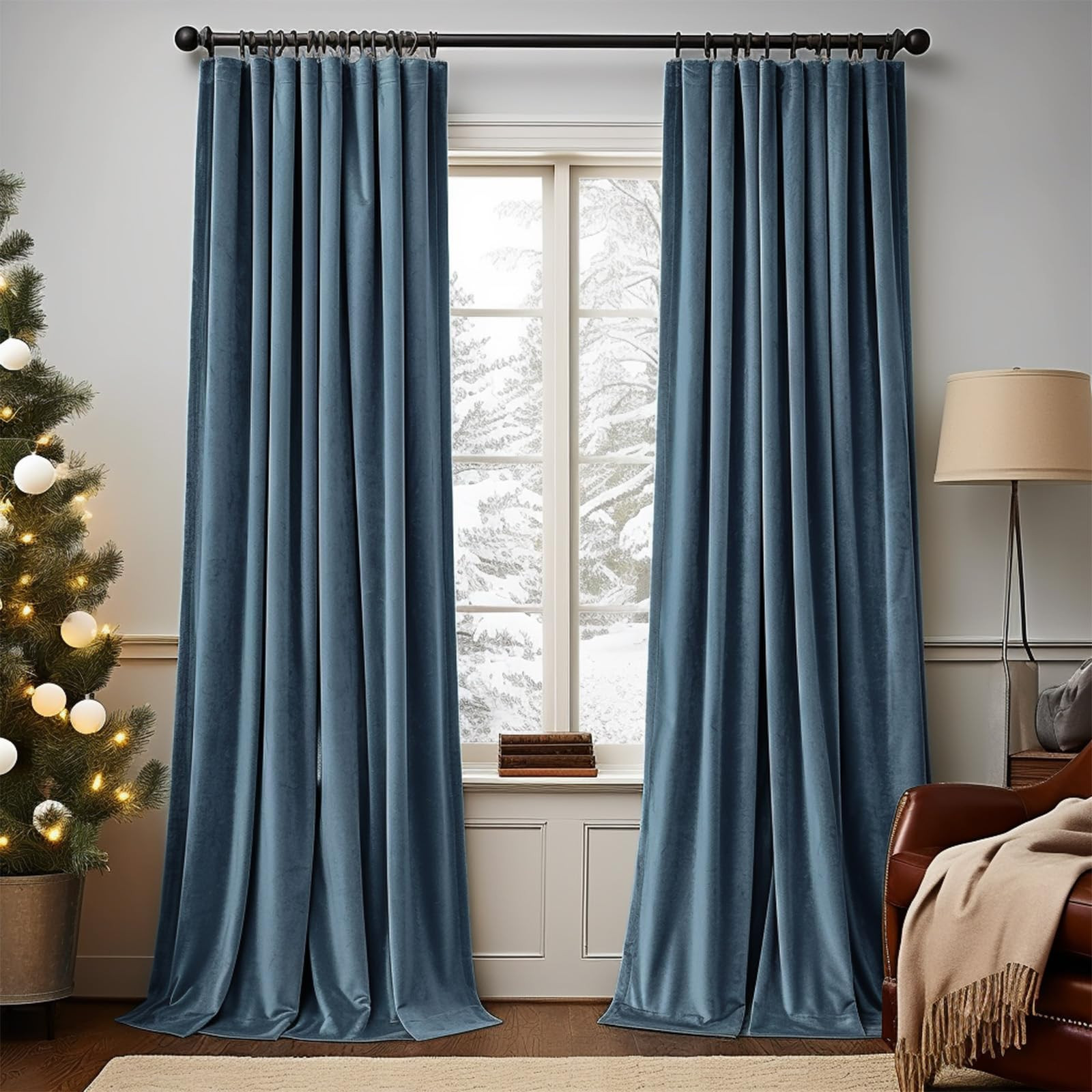Lazzzy Blackout Velvet Curtains Blue Thermal Insulated Drapes for Dinning Room Darkening Window T... | Amazon (US)