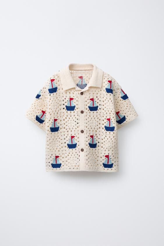 CROCHET BOAT KNIT SHIRT | Zara US