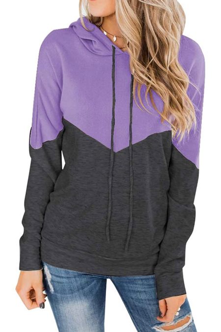 PRETTODAY Women's Long Sleeve Color Block Hoodies Casual Lightweight Drawstring Sweatshirts Loose Pullover Tops