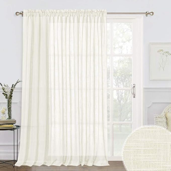 RYB HOME Semi Sheer Curtains - Linen Textured Sheer Curtains Large Window Decor Light Glare Filte... | Amazon (US)
