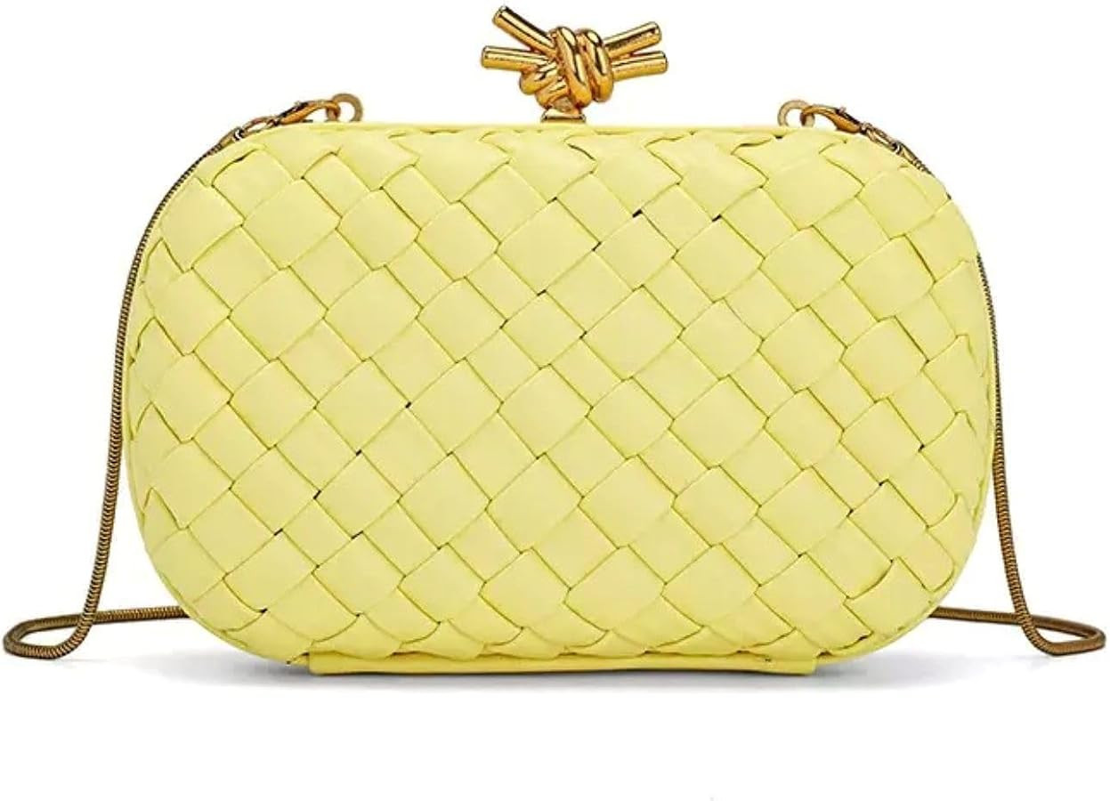 Handwoven Clutch Evening Bag for Women – Structured PU Leather Purse with Chain Strap for Weddi... | Amazon (US)