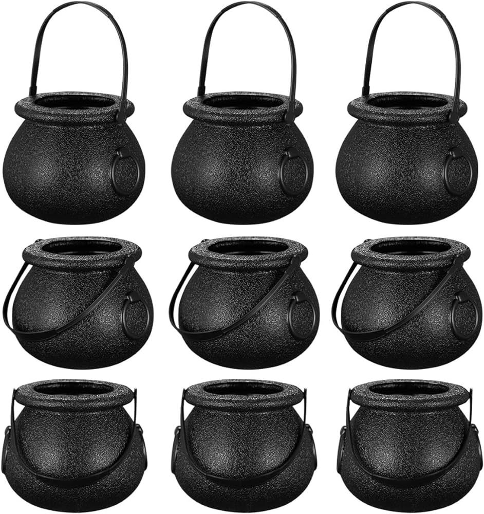 ABOOFAN 10pcs Halloween Witch Cauldron Mini Candy Cauldron 12 Pcs Black Plastic Buckets with Hand... | Amazon (US)