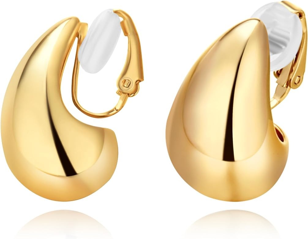 Chunky Gold Earrings Dupes for Women | 18K Gold Clip on Earrings | 18K Matte Gold Ear Cuffs Earri... | Amazon (US)
