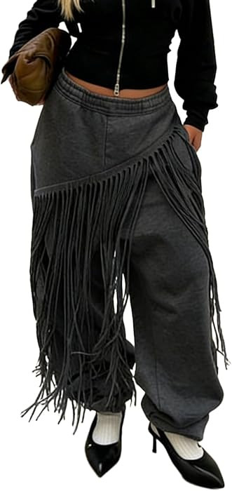 Womens Wide Leg Sweatpants High Waisted Baggy Pants Fashion Teen Girl Fringe Athletic Joggers wit... | Amazon (US)