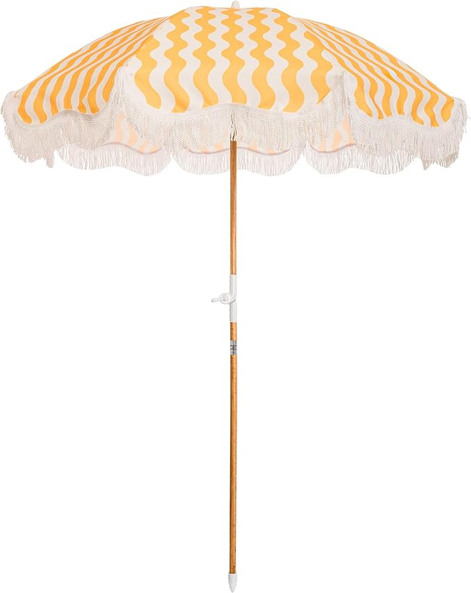 Business & Pleasure Co. Holiday Umbrella - Boho Beach Umbrella with White Fringe, UPF 50+, 1" Til... | Amazon (US)