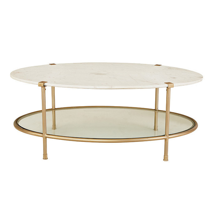 Melrose Oval Coffee Table with Shelf Marble & Metal | Ballard Designs, Inc.