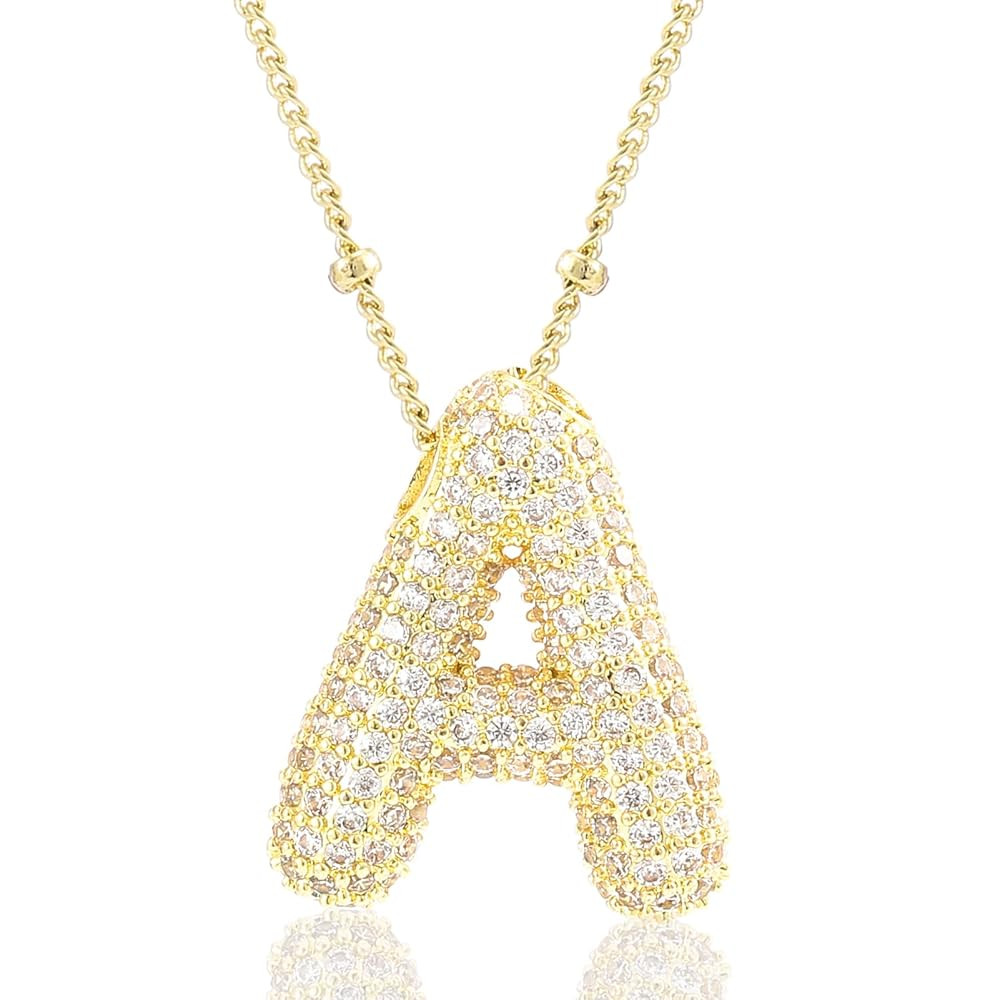 Letter Necklace, 14k Gold Plated Bubble Balloon Dainty Necklace for Women, Chunky Initial Charm P... | Amazon (US)