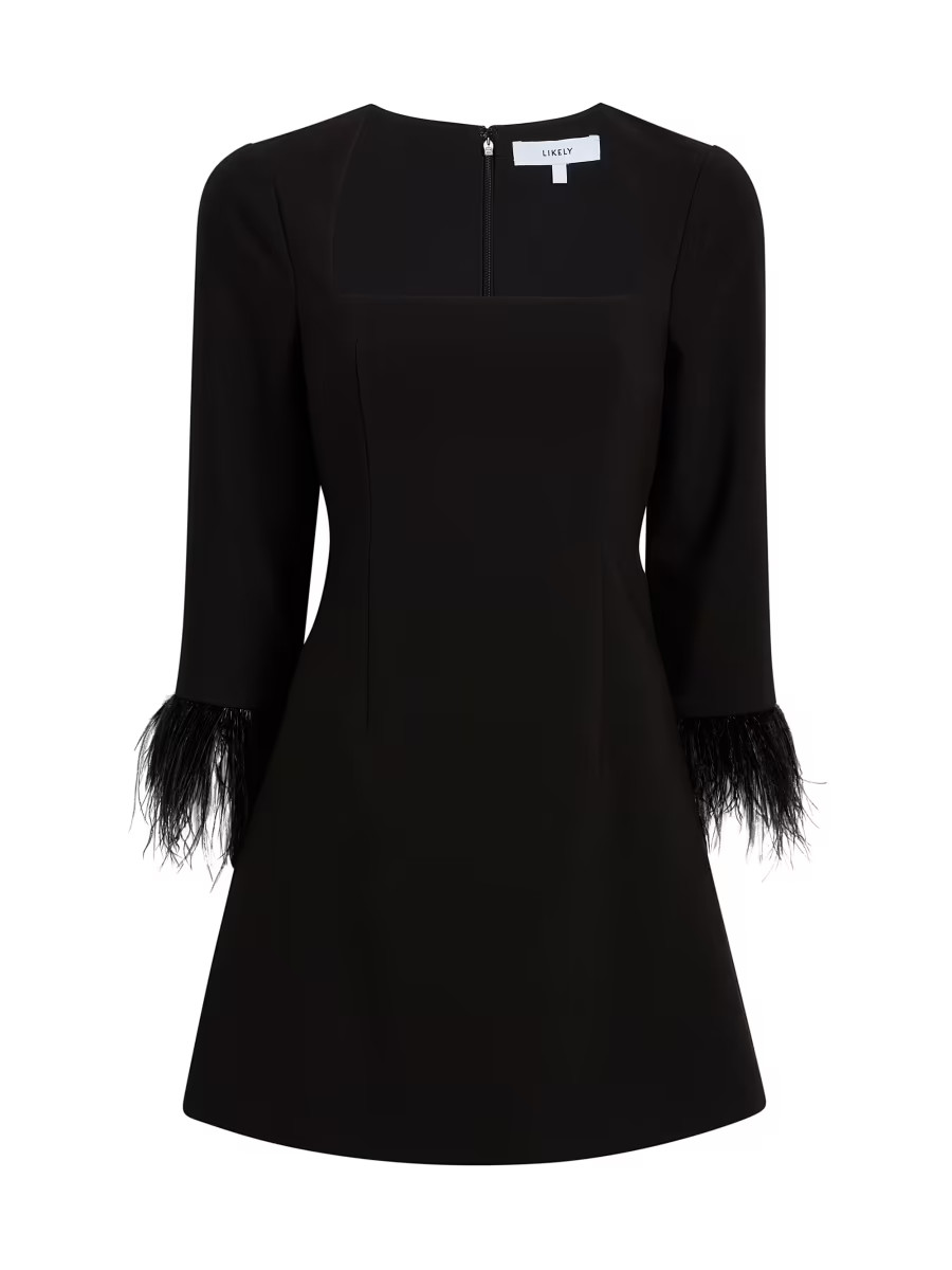 Likely Cher Square-Neck Feather Minidress | Saks Fifth Avenue | Saks Fifth Avenue