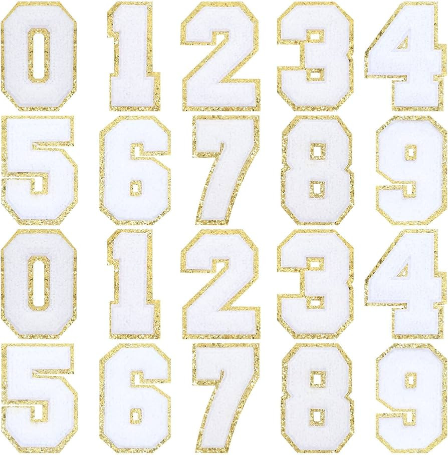 20 Pieces Numbers Iron On Patches 3.15 Inch Chenille Embroidery Varsity Numbers with Glitter Sequ... | Amazon (US)