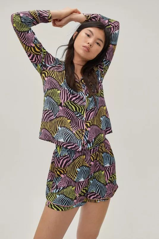 Satin Zebra Print Pajama Shorts Set | Nasty Gal (US)
