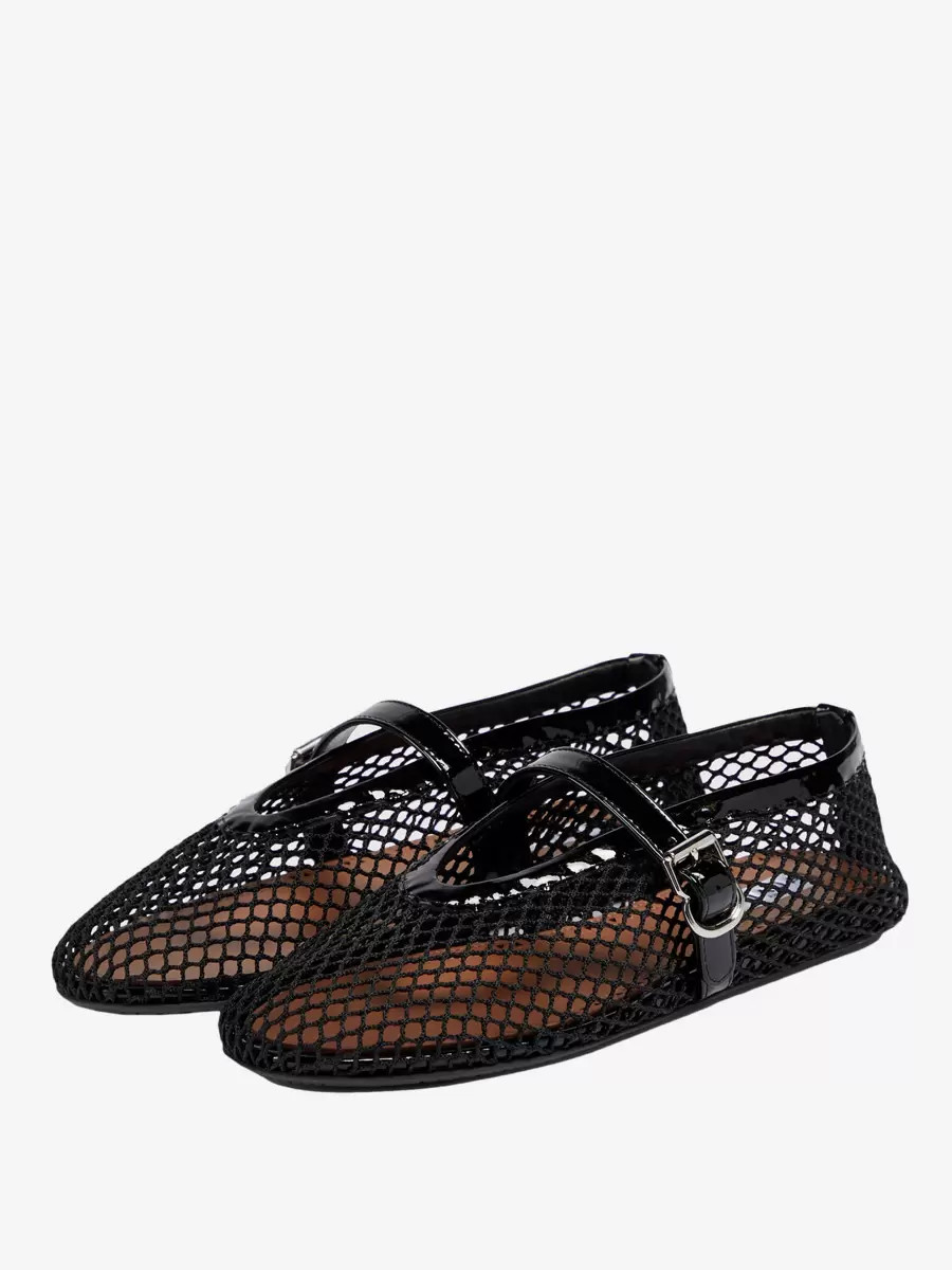 Bailarinas negras con punta redonda y bailarinas Mary Jane de rejilla para mujer | Milanoo