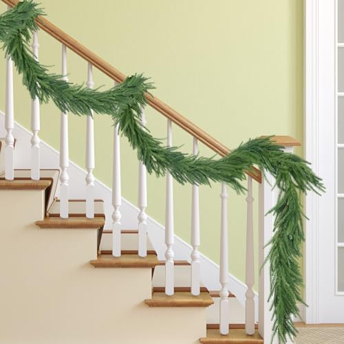 Ruibinlee Norfolk Pine Garland, Realistic Christmas Garland, Dense Real Touch Norfolk Pine Garland Faux Cedar Garland Artificial Realistic Greenery Christmas Garland for Mantle Fireplace Table Wall | Amazon (US)