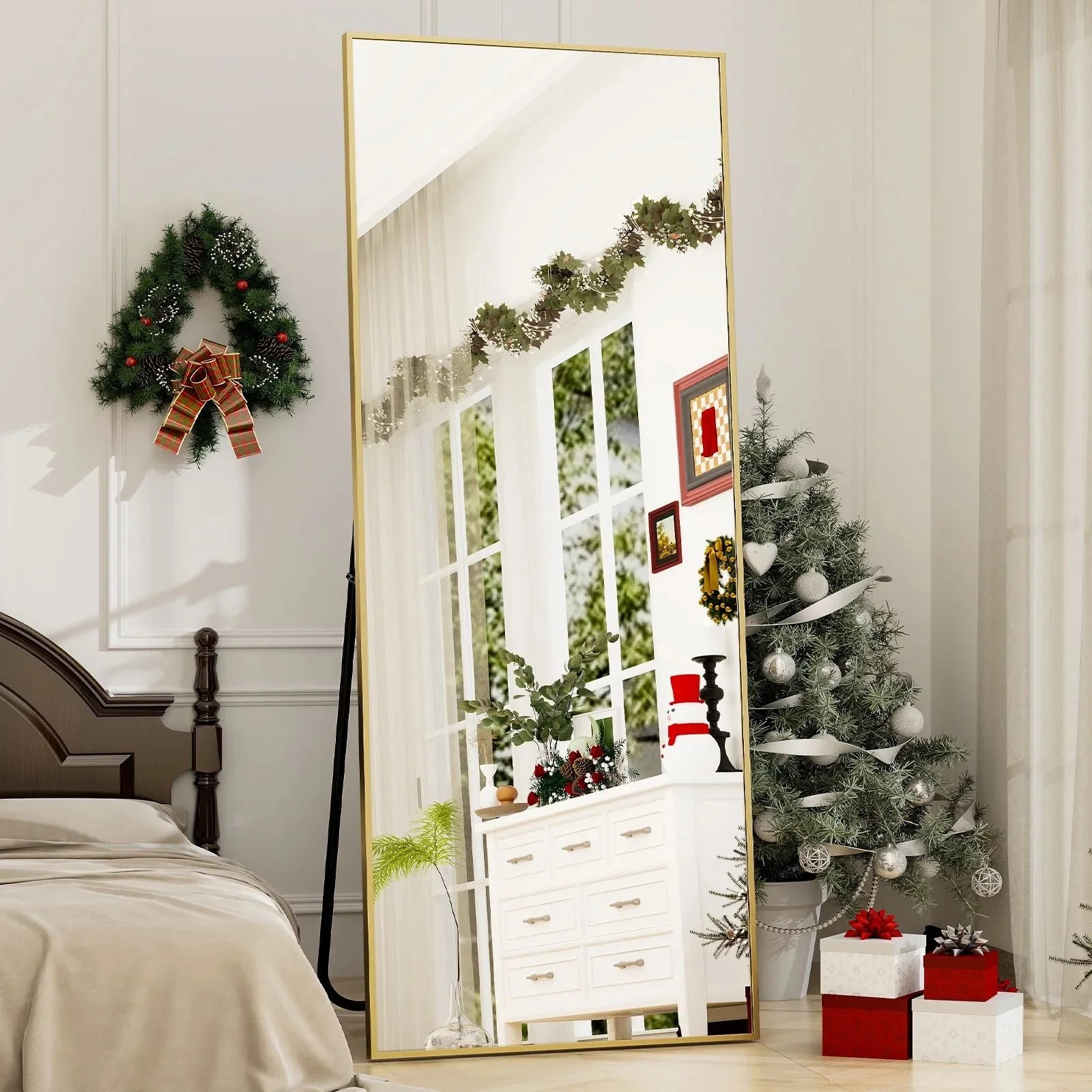 BEAUTYPEAK 64"x21" Full Length Mirror Rectangle Body Dressing Floor Standing Mirrors, Gold | Walmart (US)