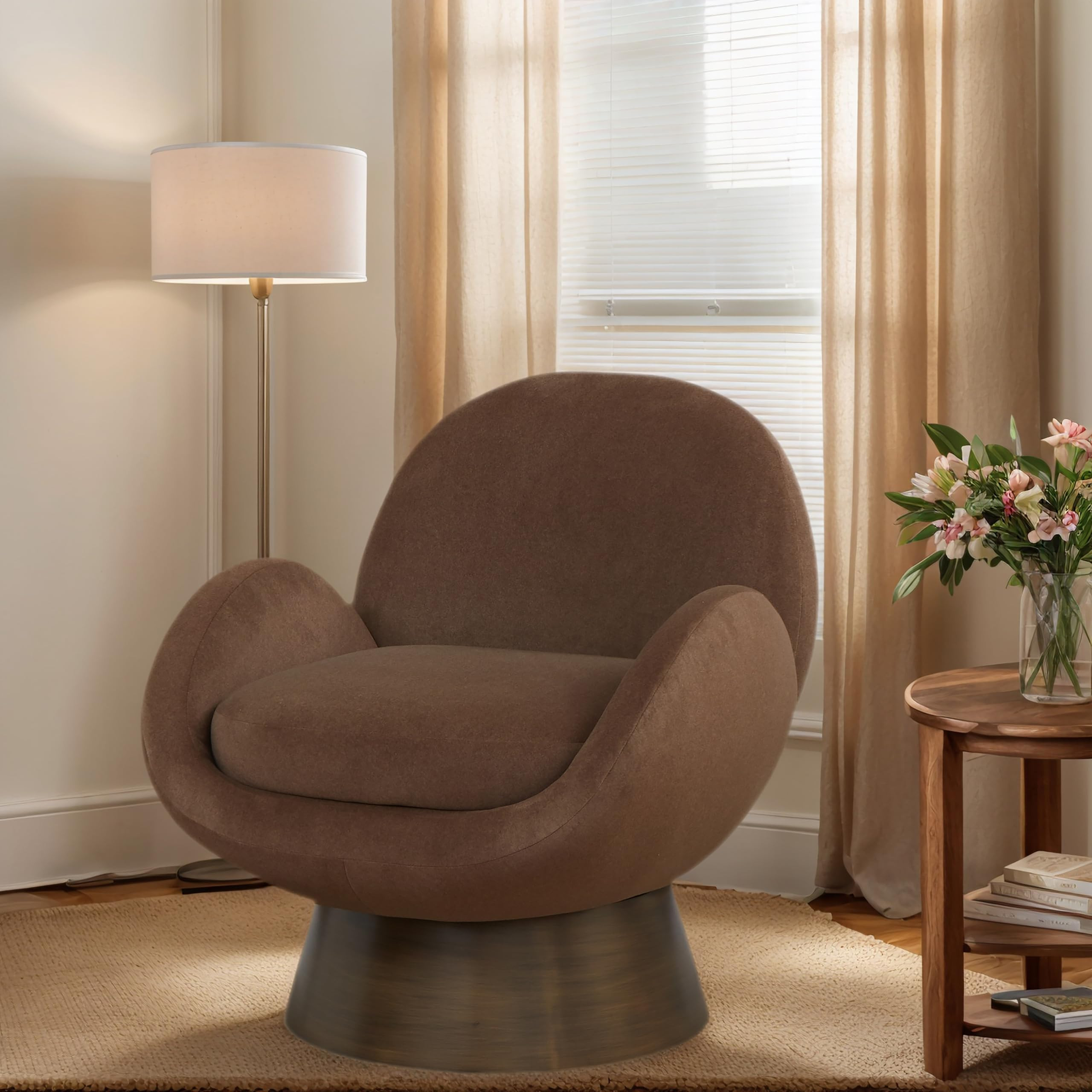 SAFAVIEH Couture Collection - Paolini Brown Upholstered Accent Chair, Metal Swivel Base, Sculptur... | Amazon (US)