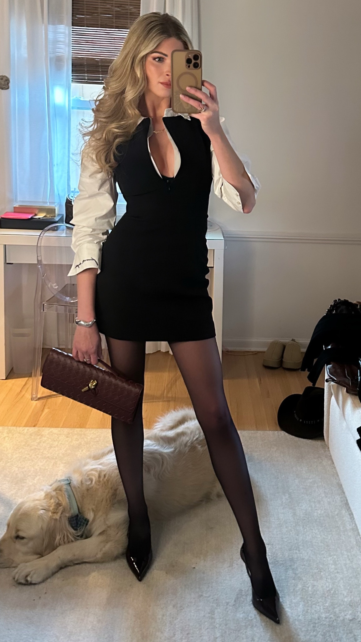 Wearing the dress backwards! Life hack -  I put hair ties around my elbows to keep the button up sleeves in place 😉 
Unable to link but West22 makes a great dupe of my bag 

#LTKHoliday #LTKStyleTip #LTKParties