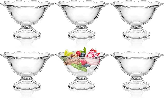 Ice Cream Bowl Set of 6, 8.5oz Glass Dessert Bowls, Ice Cream Cups for Sundae, Salad, Trifle, Fru... | Amazon (US)