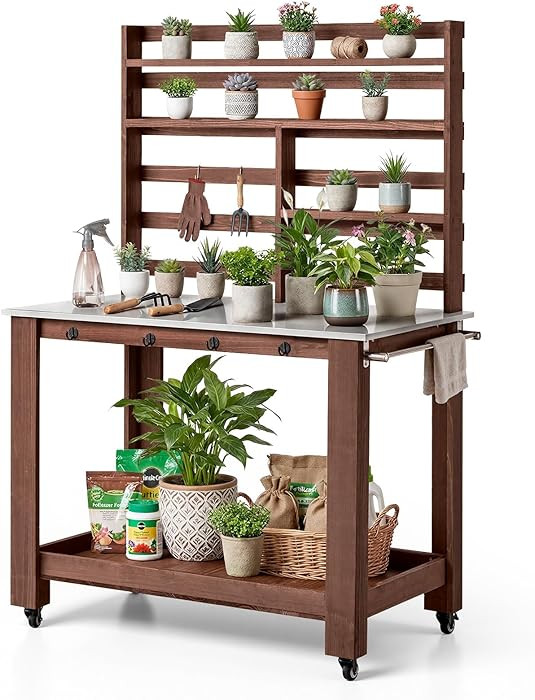 VEVOR Potting Bench Table, Outdoor Gardening Workstation with 45 x 26 in Stainless Steel Tabletop... | Amazon (US)