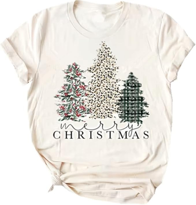 Christmas Shirts Women Merry Christmas Tree Printed T-Shirts Short Sleeve Holiday Tee Xmas Gift T... | Amazon (US)