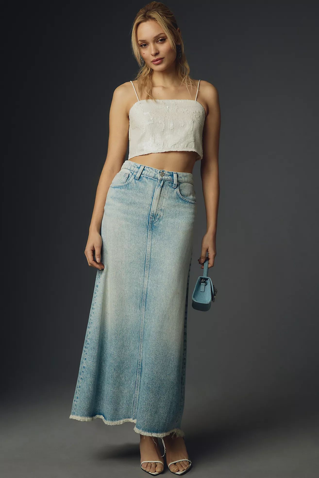 Current/Elliott Megan Raw-Hem Denim Maxi Skirt | Anthropologie (US)