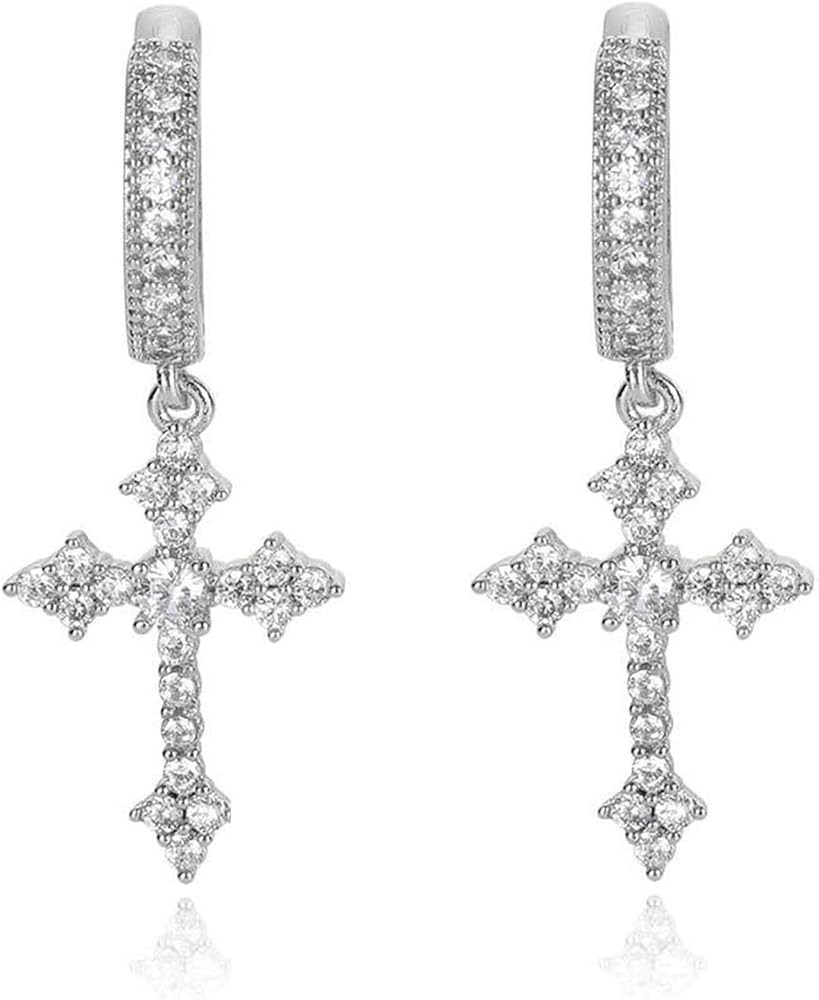 Cross Earrings for Men Women 14K Gold Plated Hypoallergenic Dangle Hoop Earrings Cubic Zirconia E... | Amazon (US)