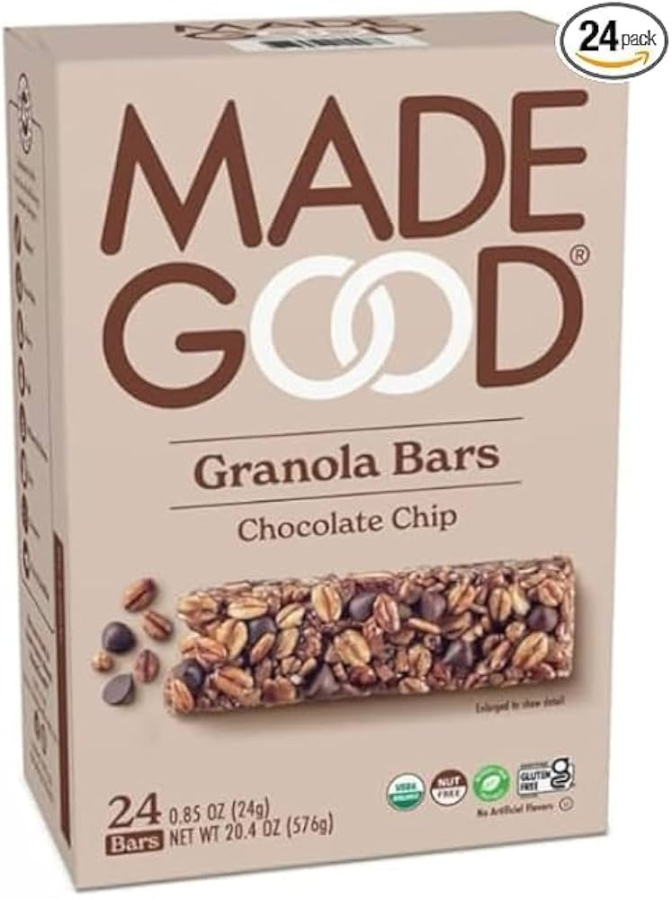 Madegoods Chocolate Chip Granola Bars, 0.85 Oz, Family Pack of 24- Nut-Free, Peanut-Free, Non-GMO... | Amazon (US)
