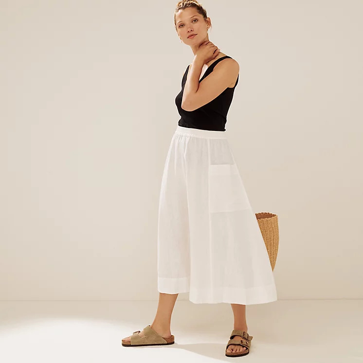 The White Company Linen Pocket Detail Midi Skirt, White, Size: 14 | The White Company UK & ROW