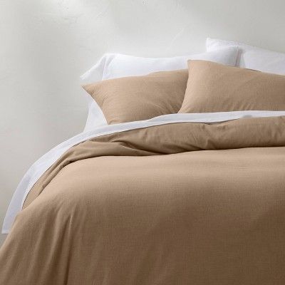 King Heathered Cotton Cashmere Duvet Cover &#38; Sham Set Dark Sand - Casaluna&#8482; | Target