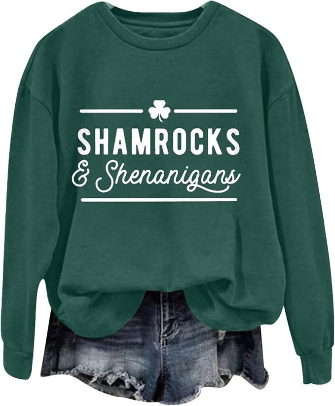 St. Patrick's Day Shirt for Women 2024 Trendy Irish Shamrock Long Sleeve Sweatshirt Casual Cute P... | Amazon (US)
