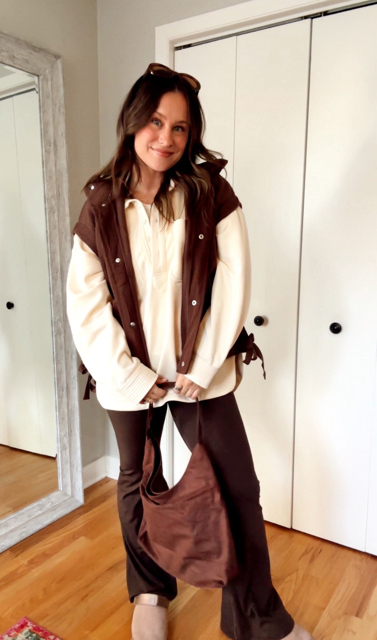 Casual mom outfit of the day! All from Amazon, I love the monochromatic look for fall! This is a realistic outfit for a cool Midwestern day that I wore to chase my toddler around in! Sweatshirt, long sleeve, flare leggings, vest, suede bag, Amazon sunglasses, slip on Uggs #amazonfashion #fallfashion #falloutfit #momstyle #momoutfit #momfashion #casualoutfit #casualstyle #affordablefashion 



#LTKShoeCrush #LTKItBag #LTKActive