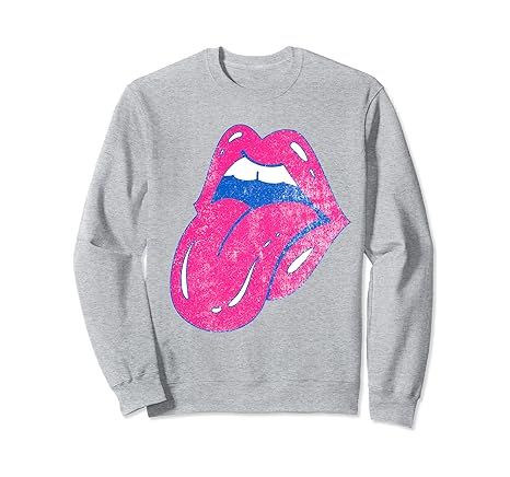 Hot Pink Lips Tongue Out Light Grey Sweatshirt | Amazon (US)