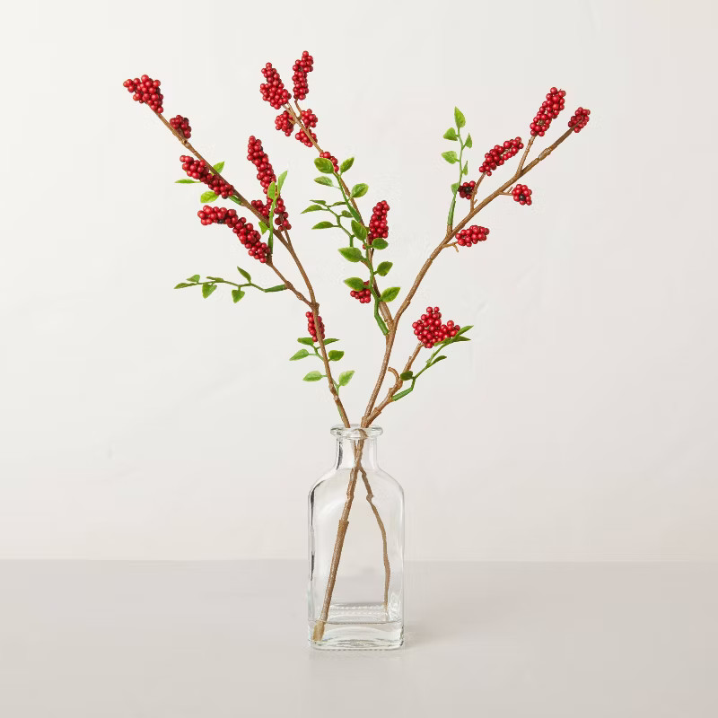 Faux Winterberry Stems Glass Bottle Arrangement - Hearth & Hand™ with Magnolia | Target