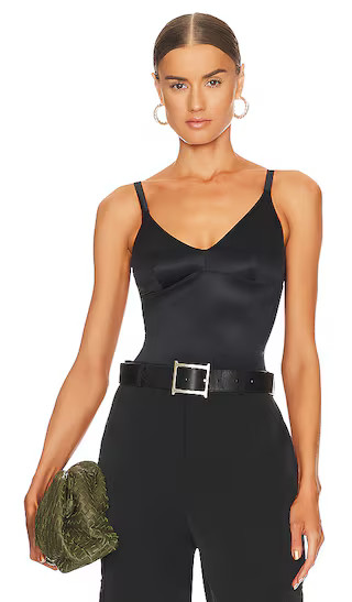 Shaping Satin Thong Bodysuit in Very Black | Revolve Clothing (Global)