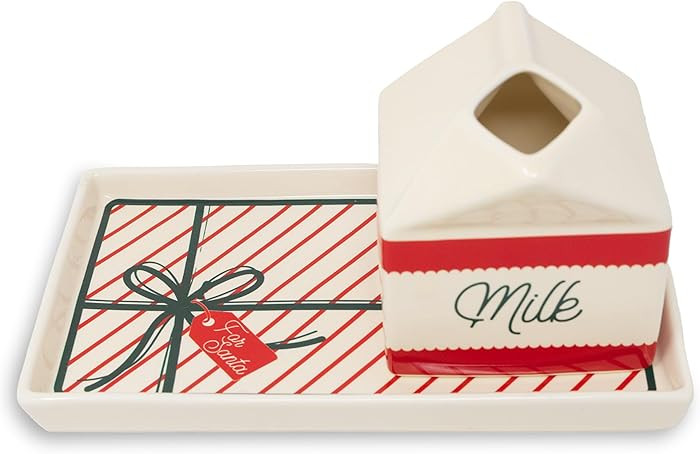 Steel Mill & Co Ceramic Milk & Cookies for Santa Set, 2-Piece Christmas Eve Tray & Milk Jug Gift ... | Amazon (US)